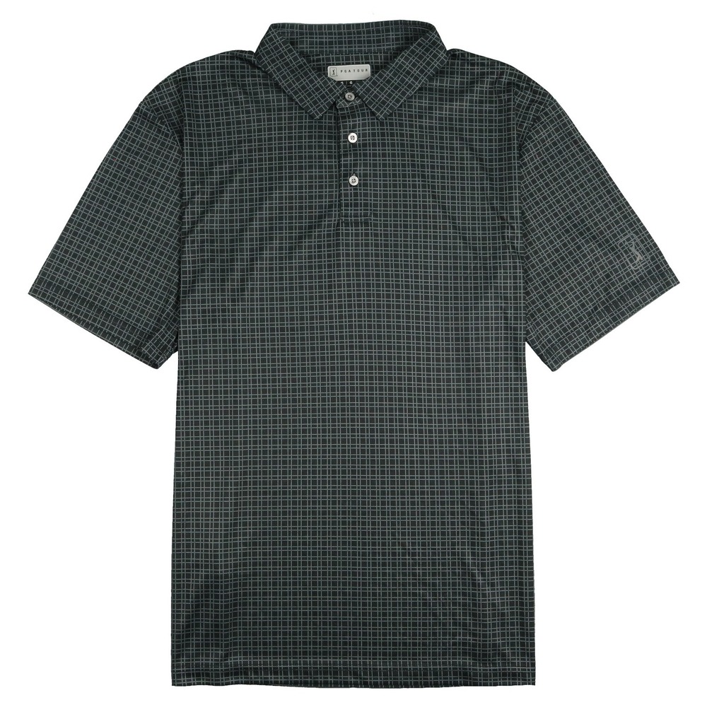 PGA TOUR Check Print Polo Golf Shirt Mens Small Caviar Black PVKSD054DS 002